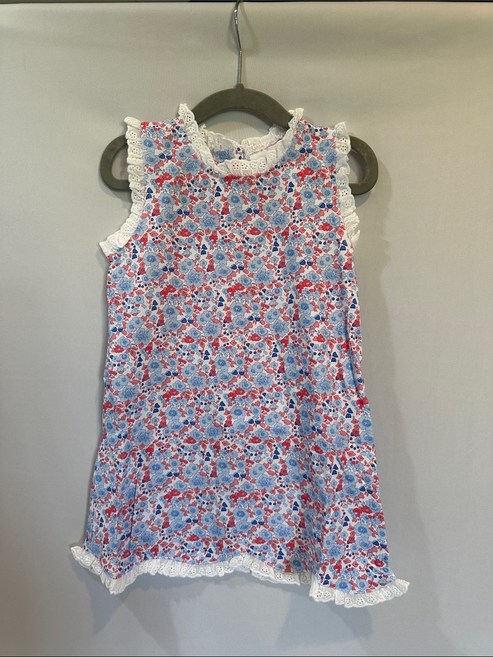 Girls Floral Lace-Trim Sleeveless Dress - Blue & Red